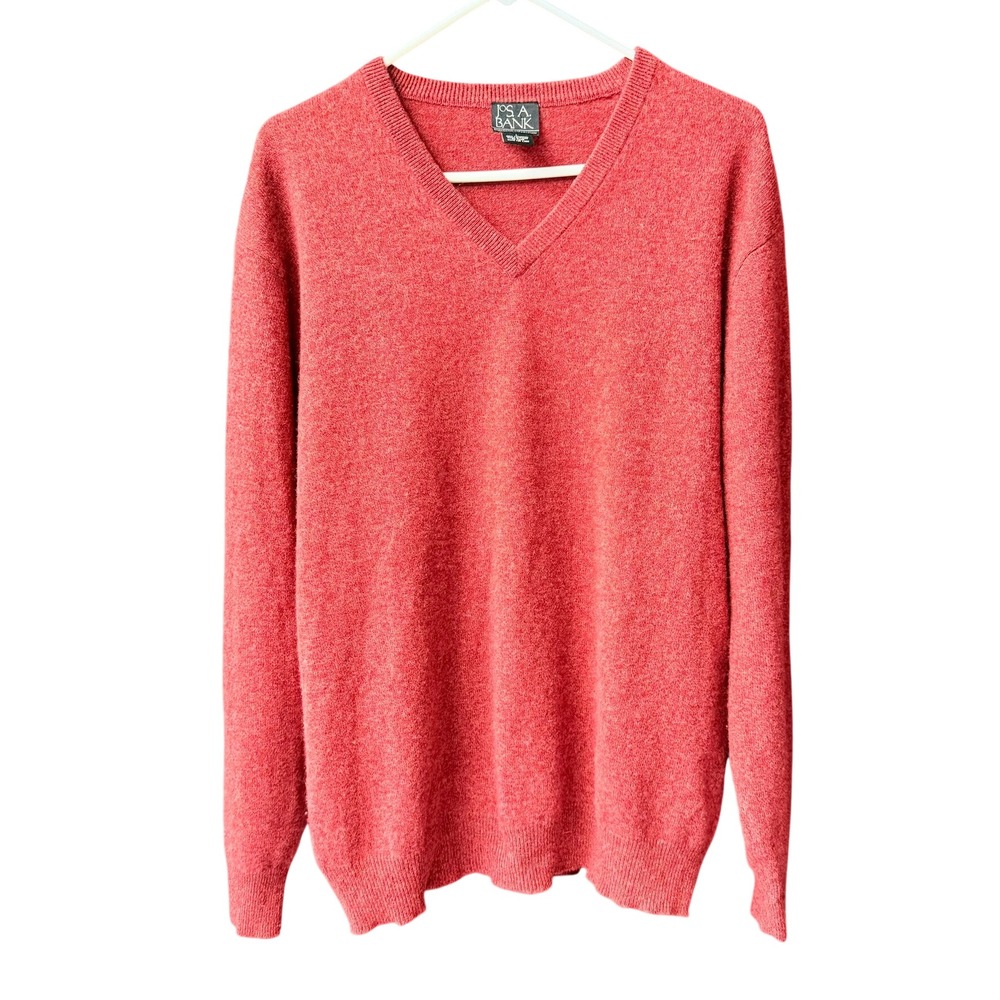 Jos. A. Bank Sweater Mens Large Red 100% Cashmere V-Neck Executive Collection